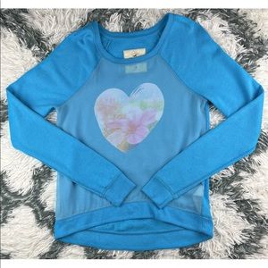 Hollister Women's Long Sleeve Sweatshirt Size Medium Blue See Through Mesh Front